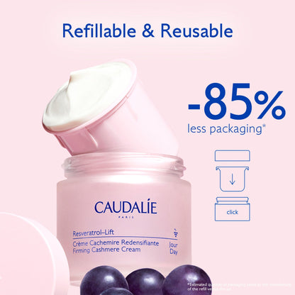 Caudalie Resveratrol-Lift Retinol Alternative Firming Cashmere Cream, Anti-Aging Moisturizer with Resveratrol, Hyaluronic Acid & Vegan Collagen, Refillable - 50 mL