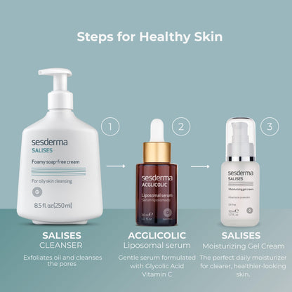 Sesderma SALISES Moisturizing Gel Cream, Acne Treatment for Oily & Combination Skin, Control Breakouts & Hydrate, 1.7 fl oz