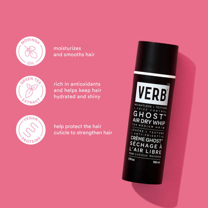 VERB Ghost Air Dry Whip - Weightless Styling Cream - Infused with Moringa Oil - Anti-Frizz + Provides Hydration & Texture- Vegan, No Parabens or Harmful Sulfates