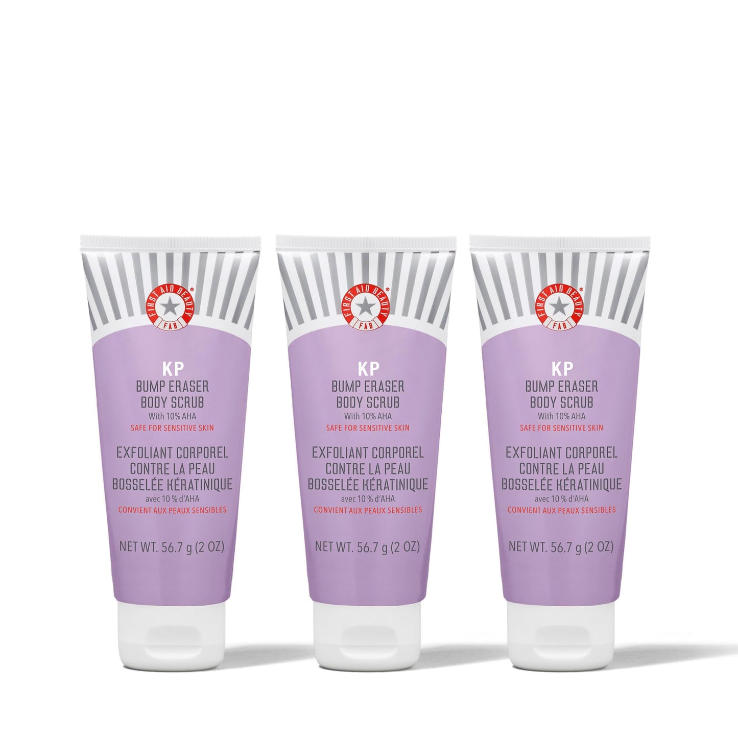 First Aid Beauty - KP Bump Eraser Body Scrub with 10% AHA, Keratosis Pilaris Skin Exfoliator with Glycolic & Lactic acids, Helps Reduce Chicken Skin Bumps, Safe for Sensitive Skin, 2 oz, 3 ct