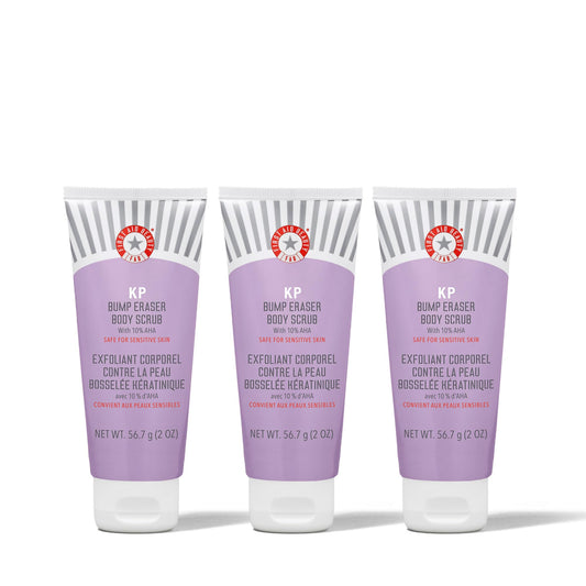 First Aid Beauty - KP Bump Eraser Body Scrub with 10% AHA, Keratosis Pilaris Skin Exfoliator with Glycolic & Lactic acids, Helps Reduce Chicken Skin Bumps, Safe for Sensitive Skin, 2 oz, 3 ct