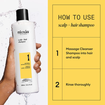 Nioxin Scalp + Hair Thickening System 1 Shampoo | For Natural or Untreated Hair with Light Thinning | With Niacinamide and Biotin | 10.1 Fl oz.