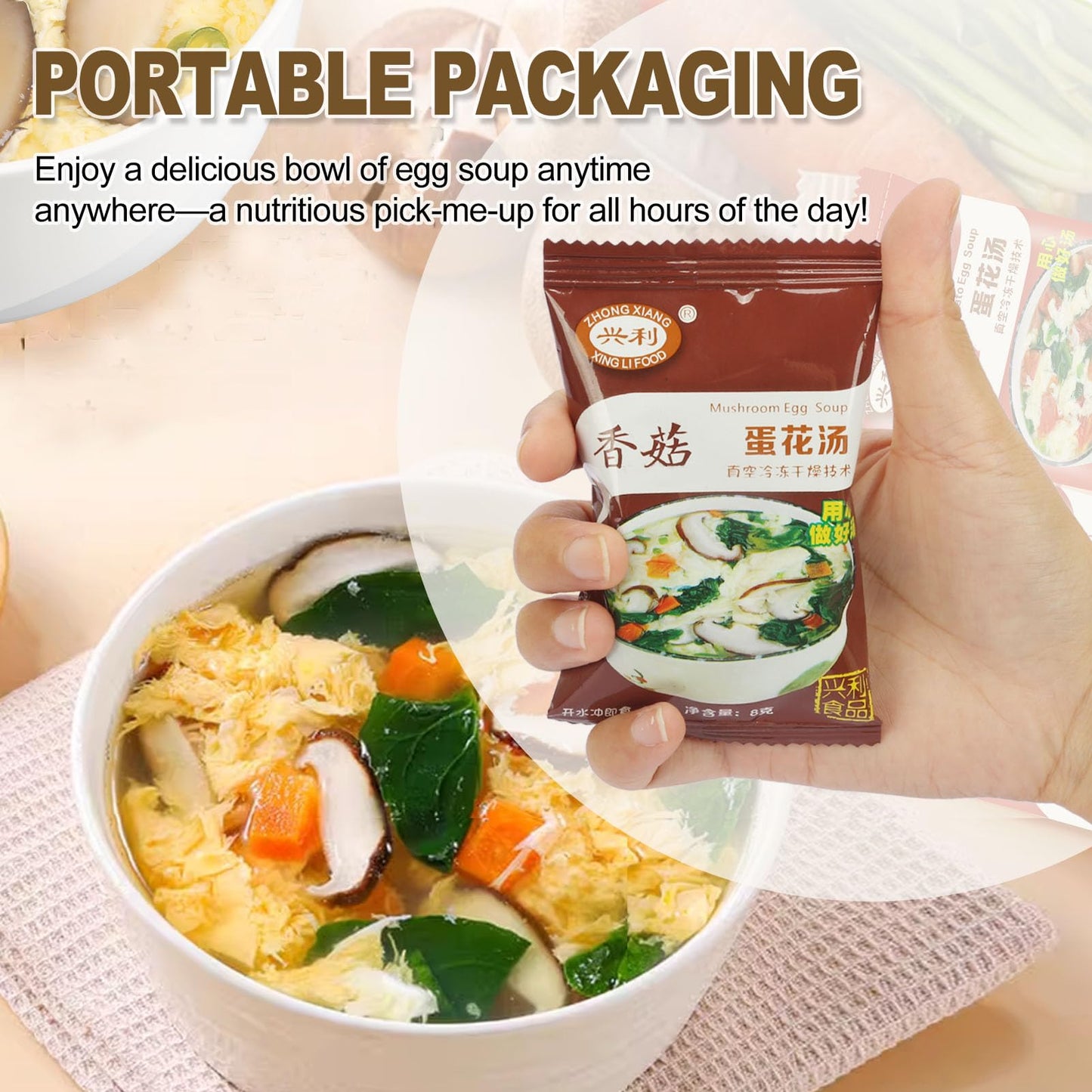 Egg Flower Soup Mix, Vegetable Mix Soup with 4 Flavors (Laver, Spinach, Mushroom, Tomato), 0.3 Ounce (8 Pack)