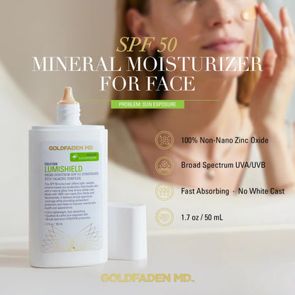 Goldfaden MD LumiShield SPF 50 Mineral Sunscreen - Zinc Oxide, Niacinamide & Vitamin C, Hydrating, No White Cast, 1.7 oz