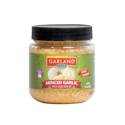 Garland Food Minced Garlic in Jar in Olive Oil 4.5 oz – Made in the USA – Minced Garlic in Olive Oil Ready to Use for Cooking & Marinades