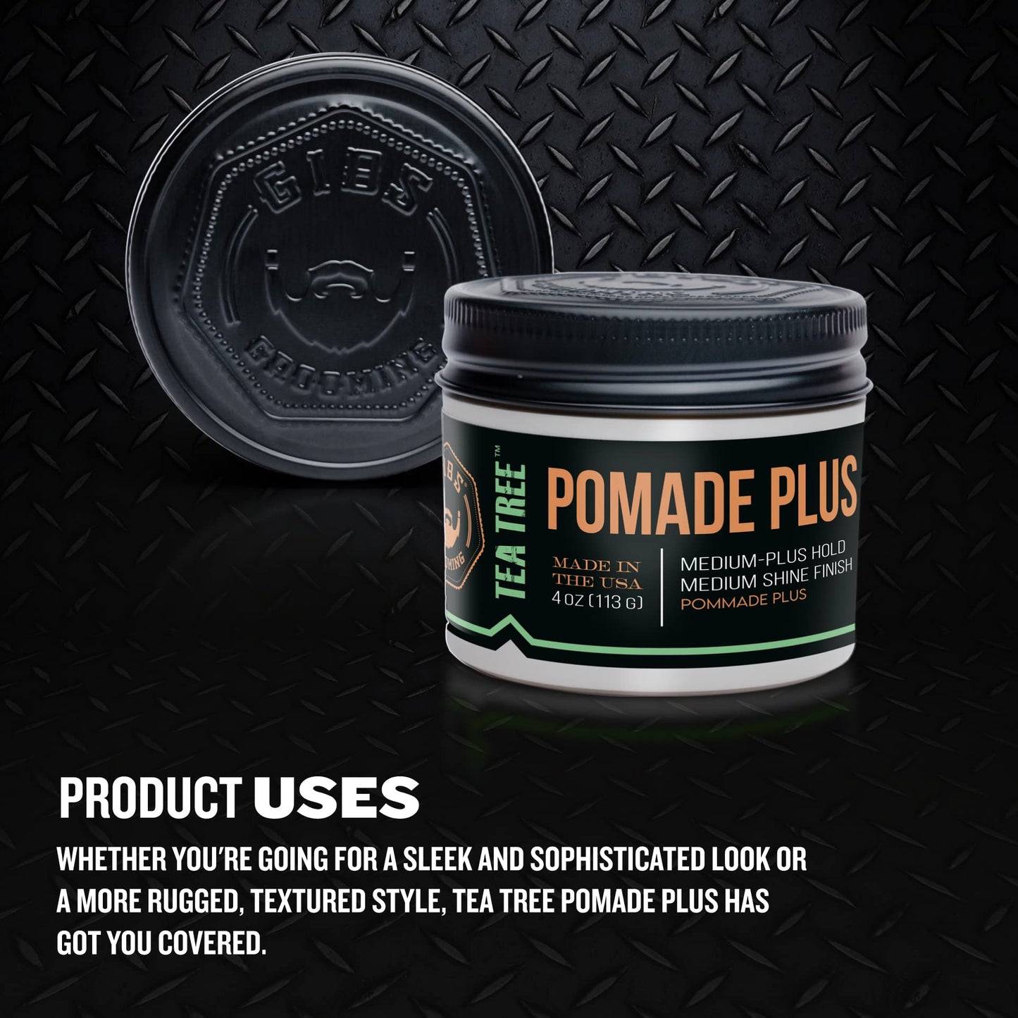 GIBS Tea Tree Pomade Plus, Medium-Plus Hold with Medium to High Shine, Clean ingredients and Made in USA, 4 oz