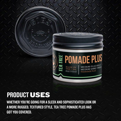 GIBS Tea Tree Pomade Plus, Medium-Plus Hold with Medium to High Shine, Clean ingredients and Made in USA, 4 oz