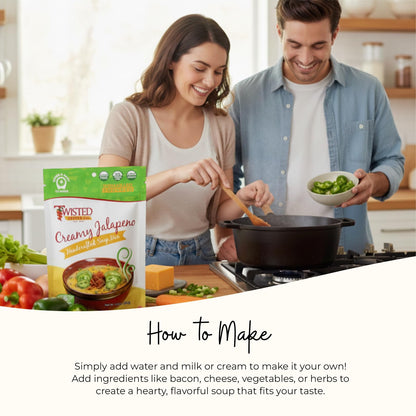 Twisted Pepper Co. Creamy Jalapeño Dry Soup Mix – Handcrafted Homestyle Creamy Soup, Gluten-Free, Rich Flavor with Jalapeños, Bacon Bits, Green Chilies, Cheddar Cheese, – Serves 6