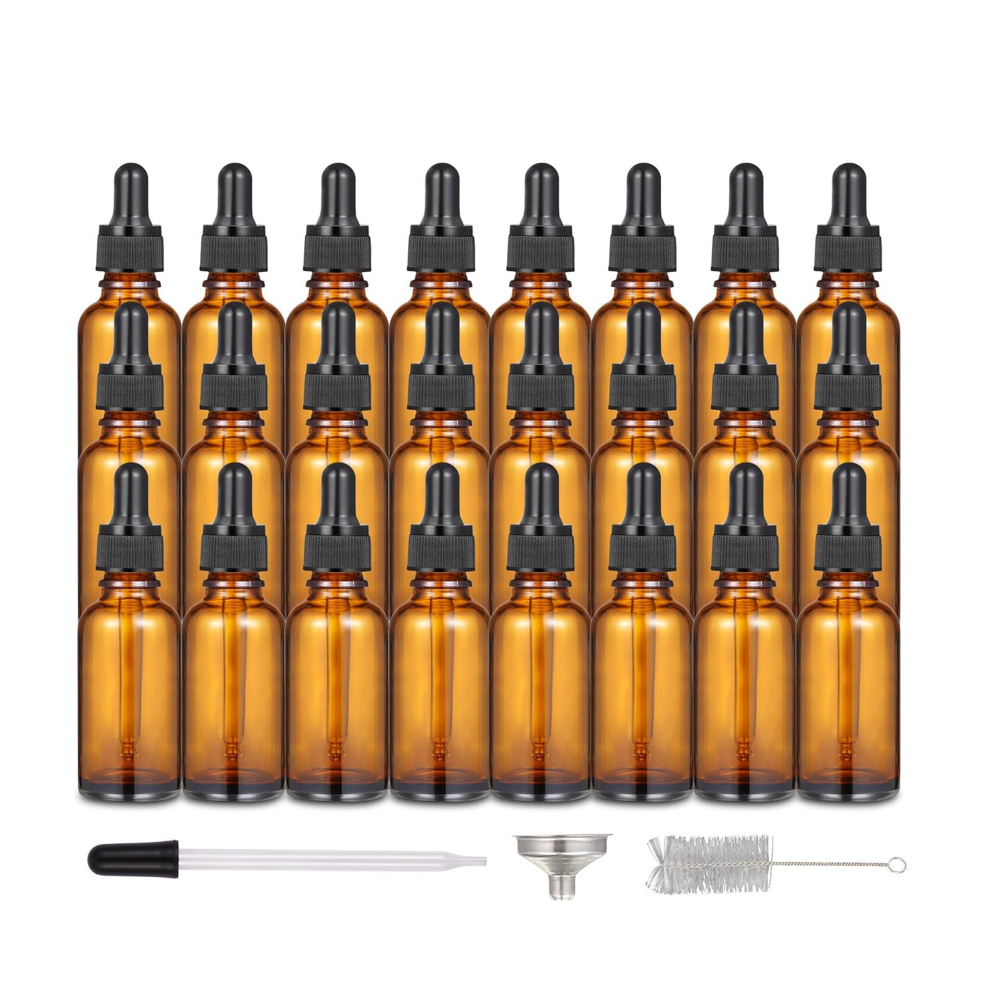 24 Pcs 1 oz Amber Glass Dropper Bottles, Leak-Proof Tincture Bottles with 2 Stainless Steel Funnel, 1 Extra Dropper, 48 Stickers & 1 Brush for Essential Oils, Perfume, Hair Oil, Travel Liquids
