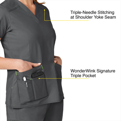 WonderWink Women's Wonderflex Verity Scrub Top, Charcoal, Medium