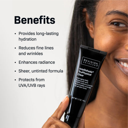 Revision Skincare Intellishade® TruPhysical Clear SPF 50, 100% Mineral Face Sunscreen, Oil-Free Anti-Aging Moisturizer with SPF and Vitamin C, Invisible Sunscreen for Sensitive Skin, 1.7 oz