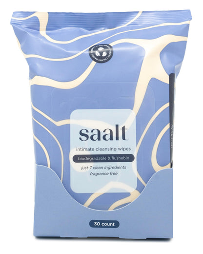 Saalt Daily Cleansing Wipes - Natural & pH Balanced Feminine Wipes - Hypoallergenic, Flushable & Biodegradable - 30 Count