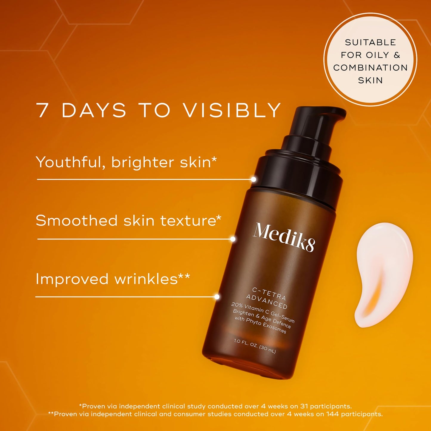 Medik8 C-Tetra Advanced - Vitamin C Serum Smooths Fine Lines and Wrinkles - Face Serum with Hyaluronic Acid - Vegan and Gluten Free - 1.0 oz.