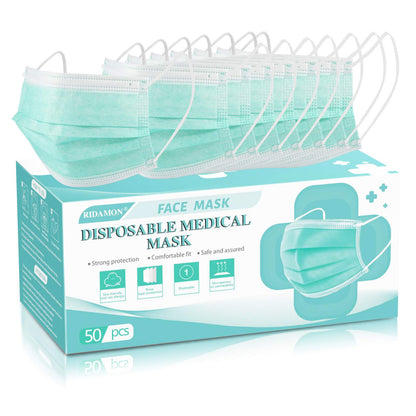 Medical 50 Pcs Disposable Face Mask 3 Layer Protective Masks Green
