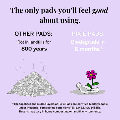 Pixie Organic Cotton Ultra Thin Pads with Wings for Women - Leak-Proof & Moisture-Wicking for Feminine Care - Compostable, Unscented Menstrual Pads - Regular Absorbency - FSA Eligible - 48 Count