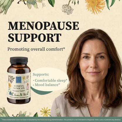 Wise Woman Herbals Women's Menocaps, Non-GMO Herbal Blend for Menopause Support, Hot Flashes, Night Sweats, Mood Support, Emotional Balance, Hormonal Support, 120 Veg Caps