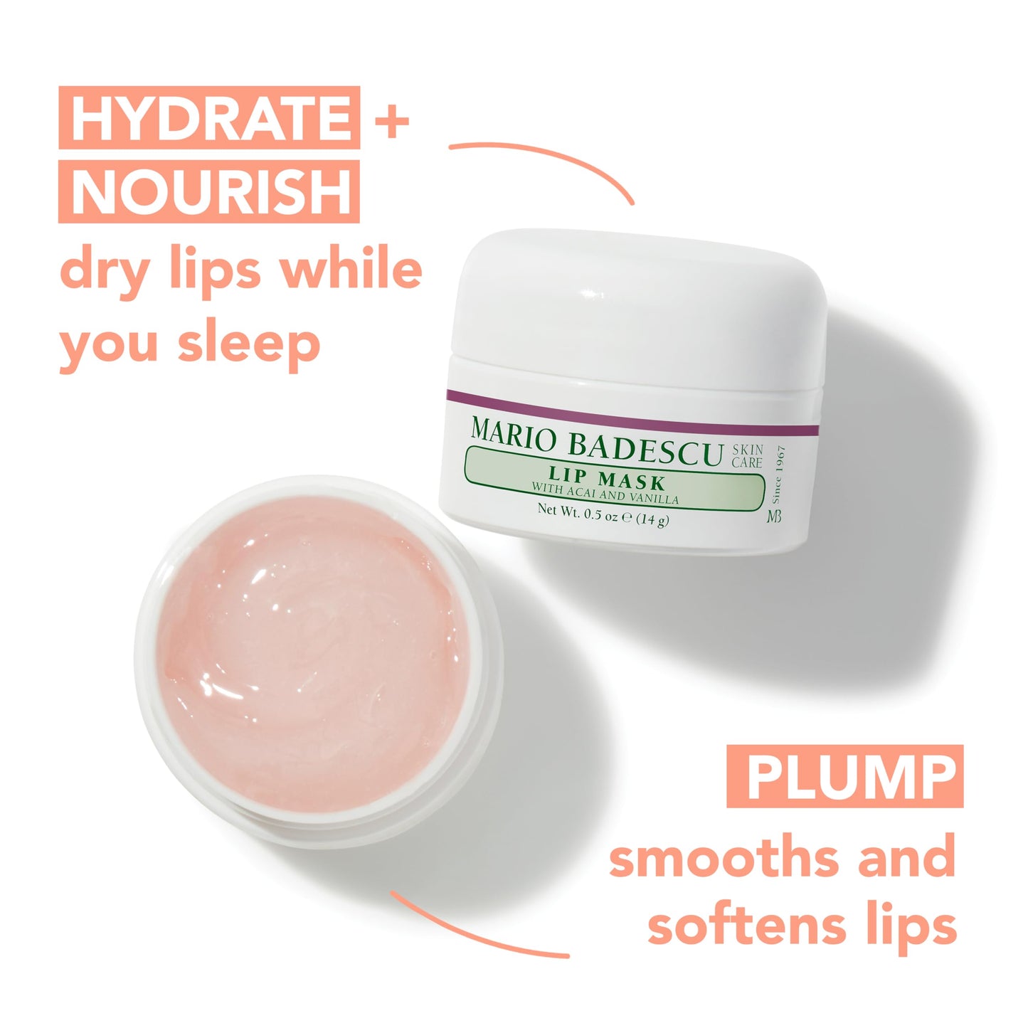 Mario Badescu Lip Mask, Overnight Lip Treatment Enriched With Skin Softening Coconut Oil and Hydrating Shea Butter
