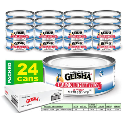 GEISHA Chunk Light Tuna In Water 5oz(Pack of 24), Canned Skipjack Tuna | No Trans Fat - No Sugar Added – Kosher Certified – Gluten Free – Omega 3 – Good Source of Protein