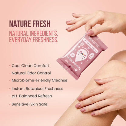 PORE & ROOT Feminine Wipes – Pocket Wipes for Sensitive Skin, Fragrance & Alcohol-Free, Travel-Friendly, Individually Wrapped, with Aloe & Lactic Acid, Gentle Daily Refresh– (08 Pack)