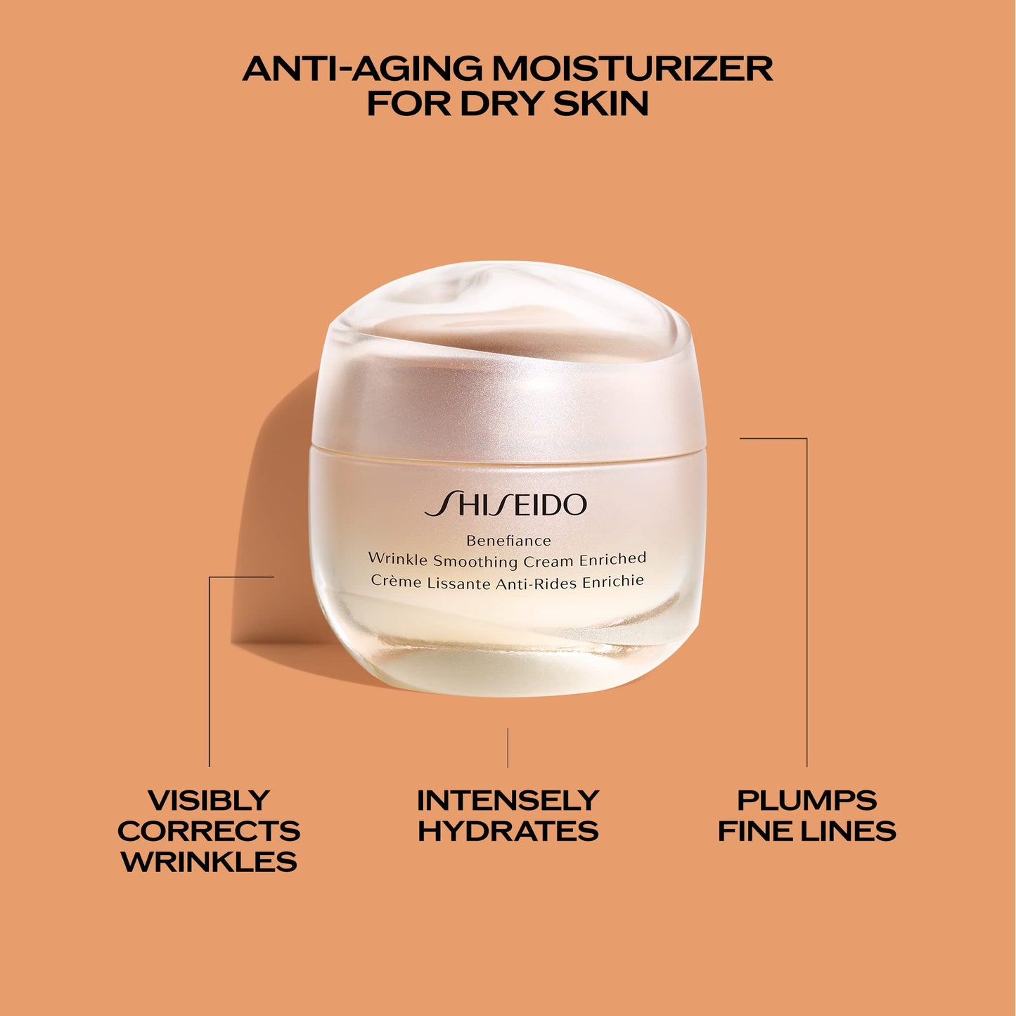 Shiseido Benefiance Wrinkle Smoothing Cream Enriched - Large Size, 75 mL - Anti-Aging Moisturizer for Dry to Very Dry Skin - Visibly Corrects Wrinkles & Intensely Hydrates - Non-Comedogenic