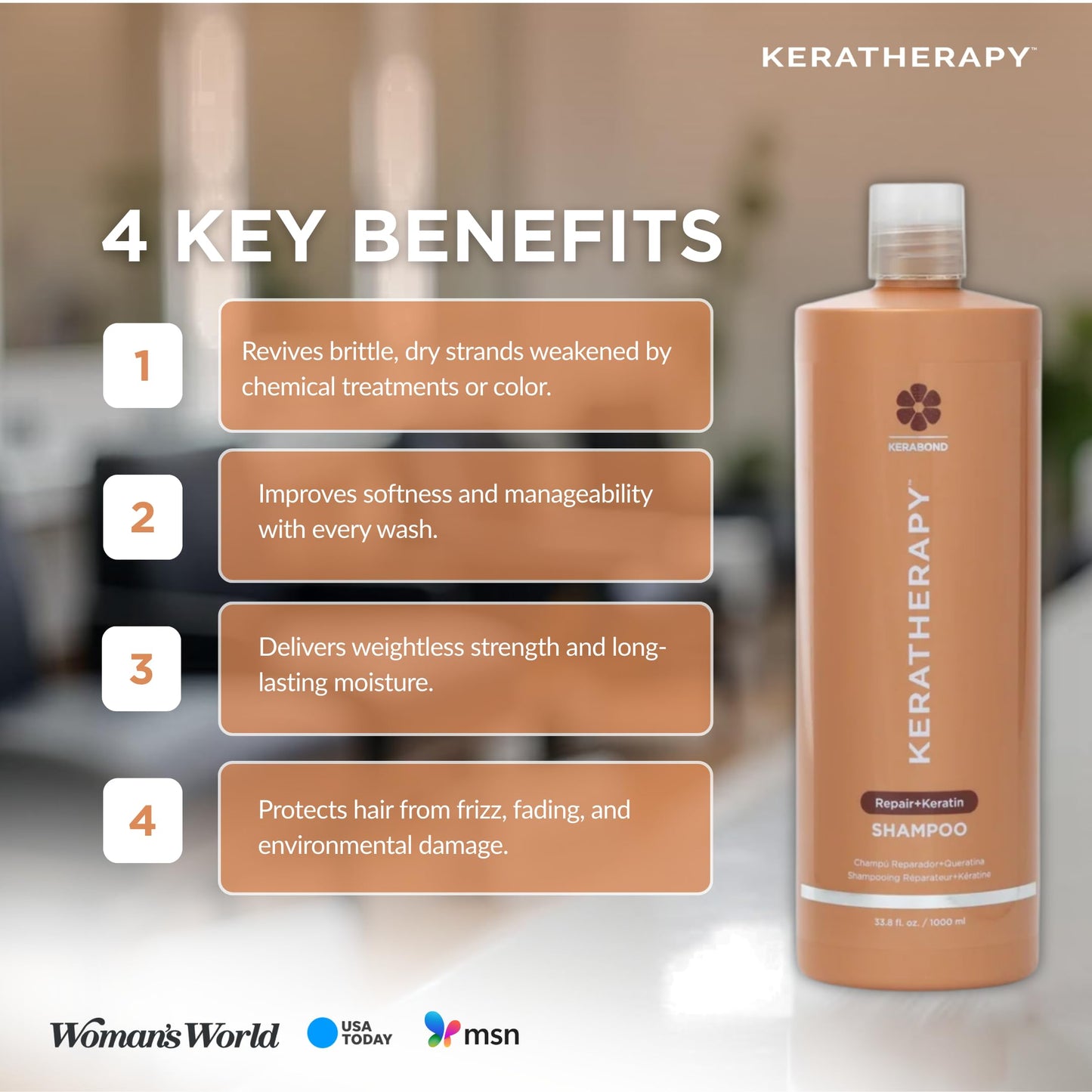 KERATHERAPY Keratin Infused KeratinFIXX Repair Shampoo, 33.8 fl. oz., 1000 ml - Repair Shampoo for Dry, Damaged or Frizzy Hair with Caviar Extract, Argan Oil & Kerabond Technology to Repair Breakage