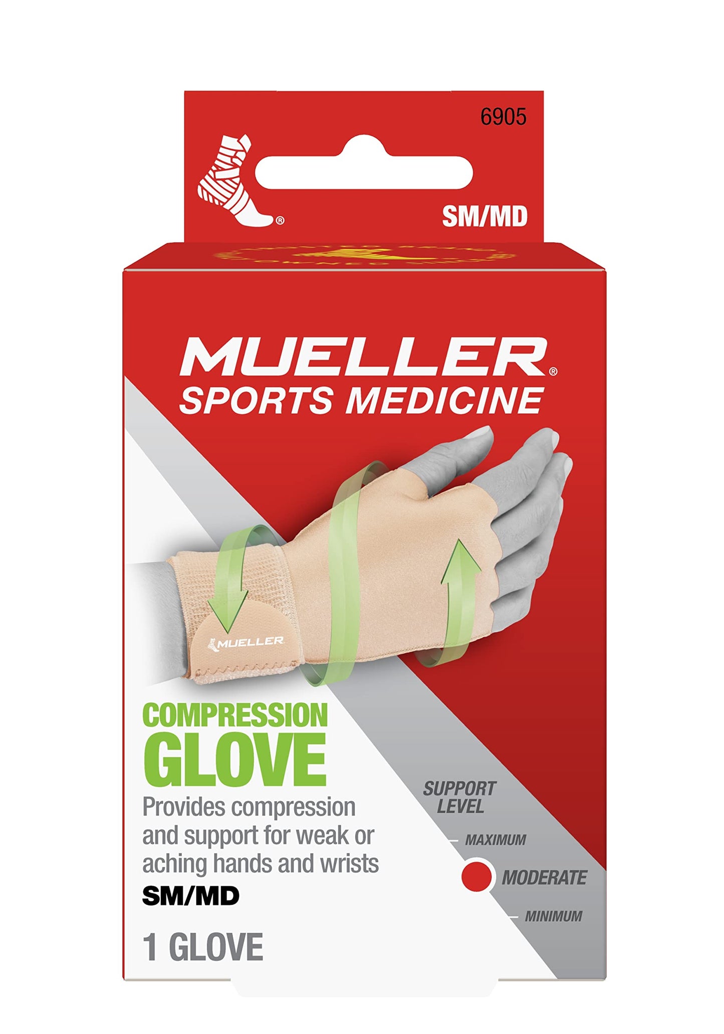 MUELLER Sports Medicine Compression Glove for Men and Women, Hand & Wrist Pain Relief Support, Ideal for Carpal Tunnel, Arthritis, Fits Right or Left, Beige