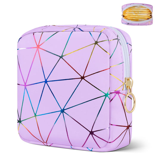 Period Bag for Tampon, Leather Sanitary Napkin Storage Bag for Girls Womens, Portable Sanitary Napkin Period Pad Pouch for Purse, Small Make Up Bags(Colorful Purple)