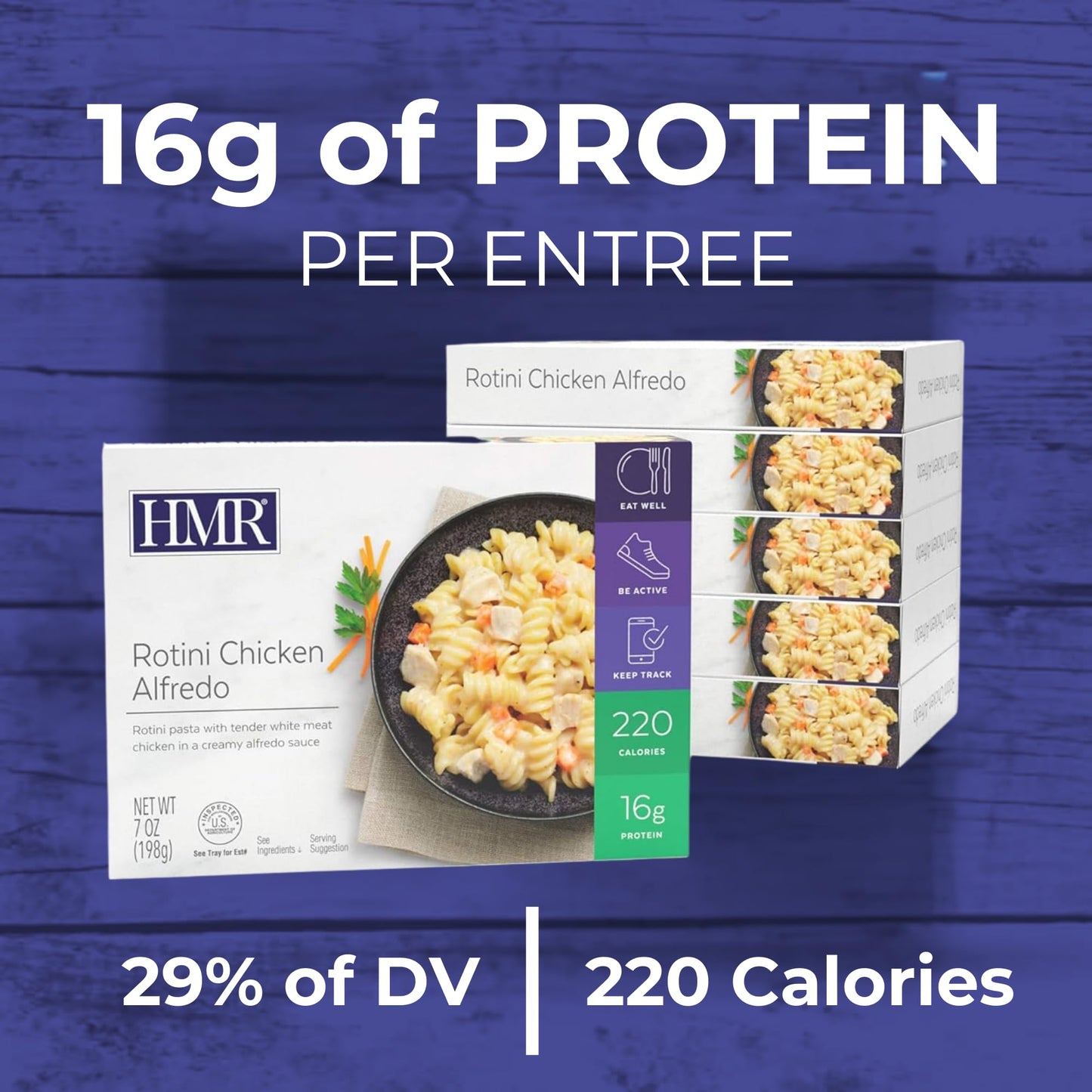 HMR Rotini Chicken Alfredo Entrée | Pre-packaged Lunch or Dinner to Support Healthy Eating | Ready to Eat | 16g of Protein | Low Calorie Food | 7oz Serving per Meal | Pack of 3