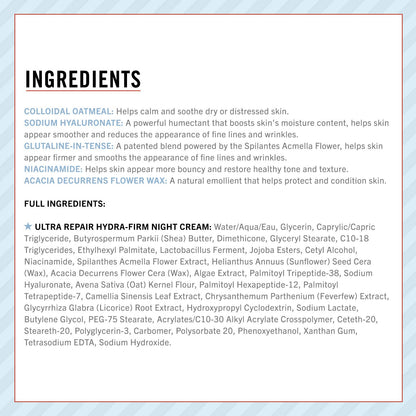 First Aid Beauty - Ultra Repair Hydra-Firm Night Cream, Hydrating Night Repair Skin Cream, Visibly Combat Signs of Aging, Deeply Rich & Buttery Texture, Alcohol Free, Sensitive Skin Safe, 1.7 oz
