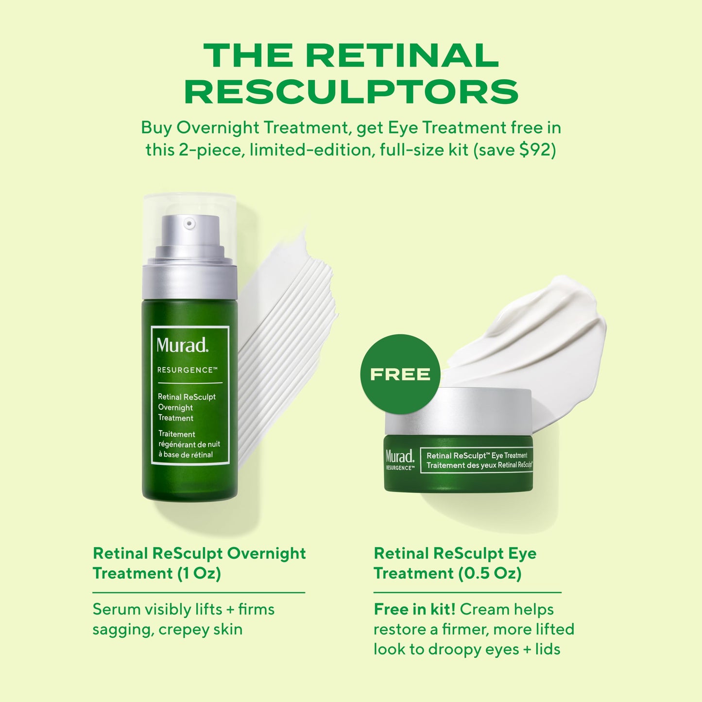 Murad Retinal ReSculptors – 2-Piece Full Size Kit ($197 Value) - Retinal Serum & Eye Cream - 2.5x Vitamin A, Lifts, Firms, Anti-Aging, Encapsulated Retinal, Reduces Wrinkles on Face, Eyes & Neck