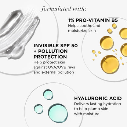 IT Cosmetics Hello Sunshine Invisible Sunscreen for Face SPF 50 - Sunscreen, Hydrating Serum & Makeup Primer - 1% Pro-Vitamin B5 & Hyaluronic Acid - HSA/FSA Eligible - No White Cast