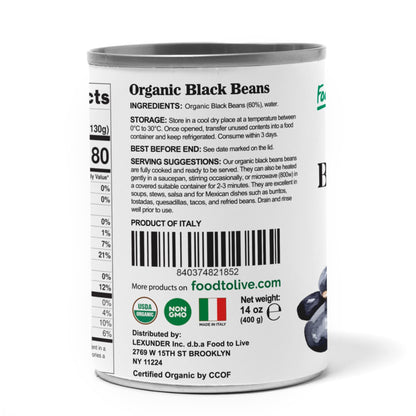 Food to Live Organic Canned Black Beans, 14 oz (Pack of 4) - Unsalted Non-GMO Frijoles Negro. Perfect for Salads, Soups, Stews. Vegan. Made in Italy