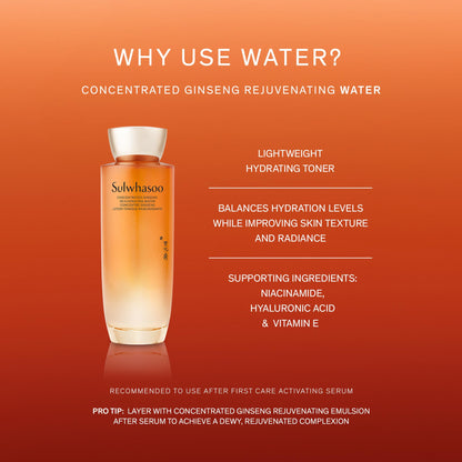 Sulwhasoo Concentrated Ginseng Rejuvenating Water- Korean Ginseng & Peptide Hydrating Face Toner with Niacinamide, Hyaluronic Acid & Glycerin for Wrinkles & Firmness, 5.07 fl. oz.