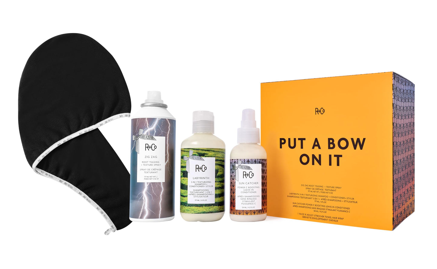 R+Co Haircare Gift Set – Texturizing Shampoo + Conditioner + Styler, Leave-In Conditioner for Frizz Control, Root Lift Texture Spray, Hair Wrap Towel – Vegan, Sulfate-Free, Cruelty-Free Hair Set