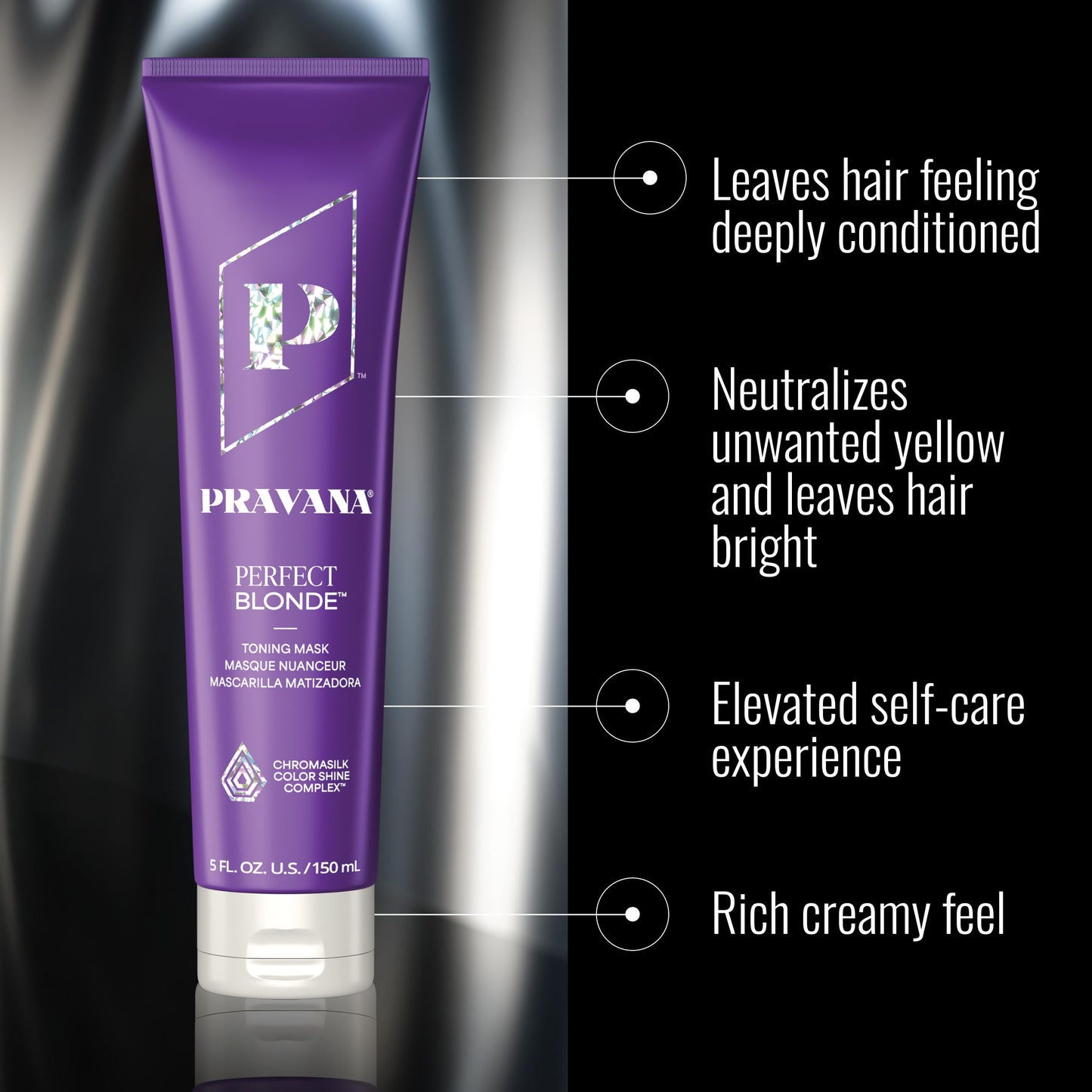 Pravana The Perfect Blonde Purple Toning Masque Treatment | Neutralizes Brassy, Yellow Tones | For Color Treated Hair | Chromasilk Enhances Shine & Protection | Vegan | Paraben & Sulfate Free