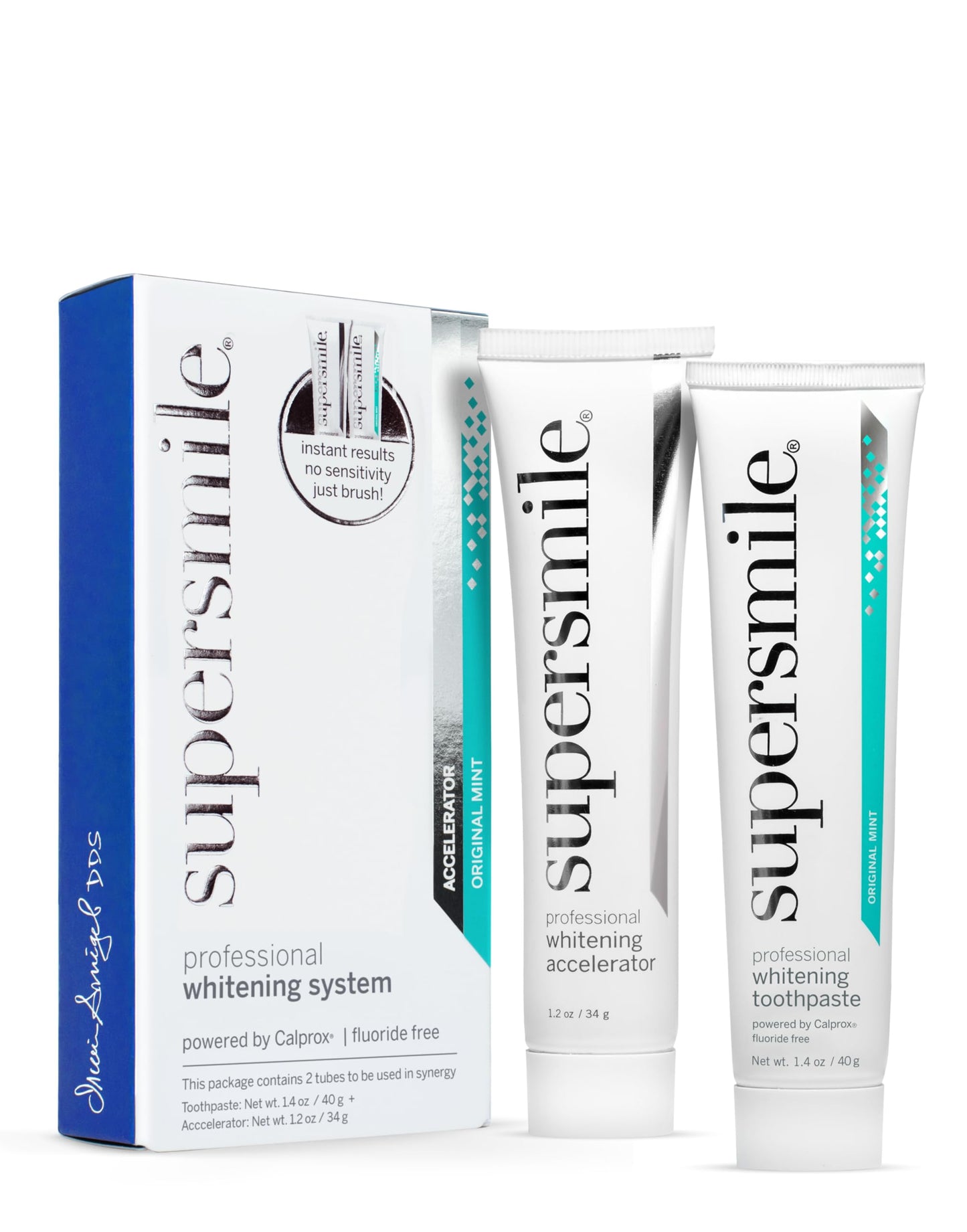 Supersmile Fluoride-Free Whitening System – 1.4oz Professional Grade Whitening Toothpaste & 1.2oz Accelerator – Whitens up to 6 Shades & Strengthens Enamel