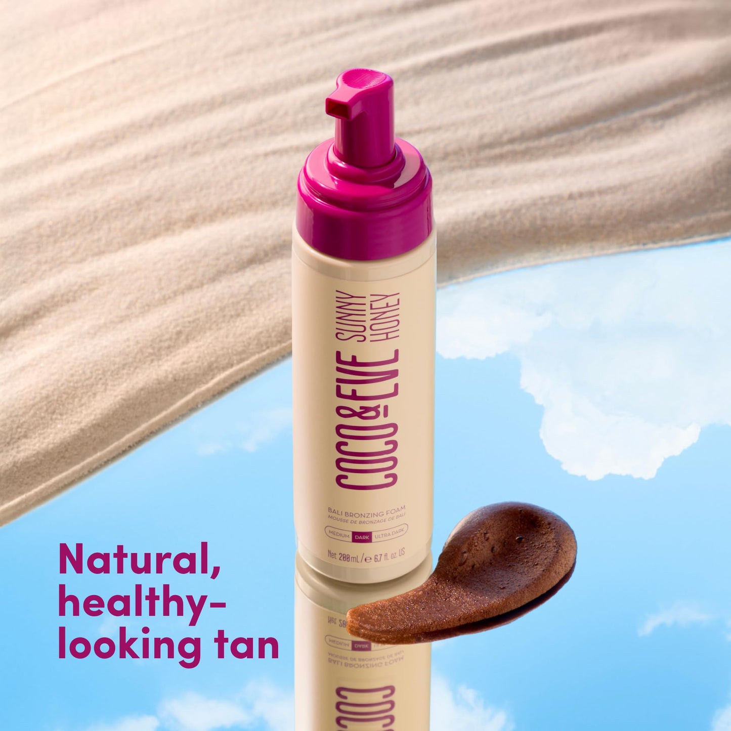Coco & Eve Sunny Honey Bali Bronzing Self Tanner Mousse - (Dark) All Natural Sunless Tanning Mousse | Instant Self Tanning with Bronzer and Skin Moisturizer (6.7 fl oz)