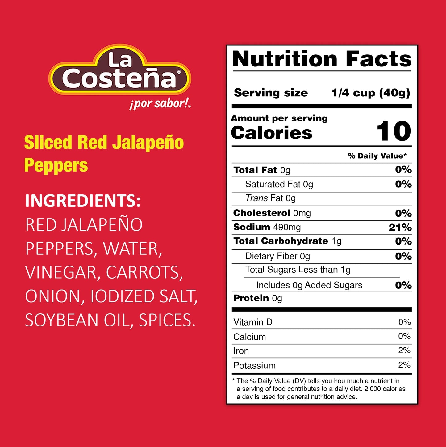La Costeña Sliced Red Jalapeno Peppers for Mexican Food, Jalapeno Salsa, Enchiladas, Guacamole, Spicy Nacho & Taco Toppings - Pickled Vegetables - 7oz, 24 Pack Cans
