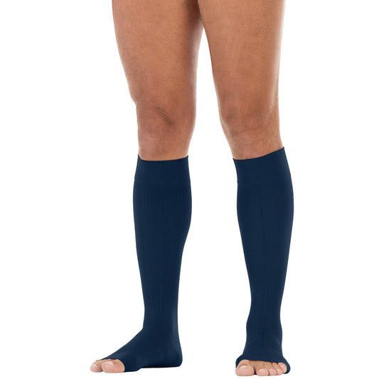 JOBST forMen Compression Socks 15-20 mmHg Knee High, with SoftFit Band, Open Toe, Navy, Large