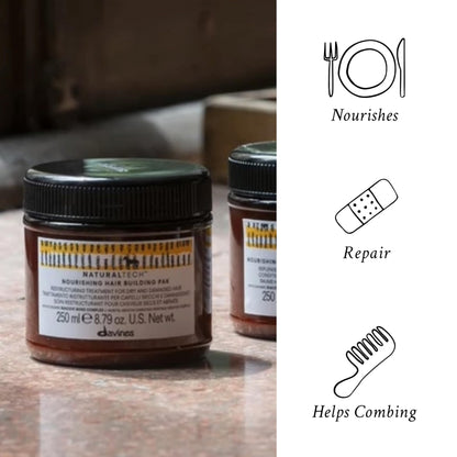 Davines Naturaltech Nourishing Hair Building Pak, Restructuring & Hydrating for Dry & Damaged Hair - With Vegetal Keratin - Deep Repair Mask for Damaged Strands, 8.45 Fl Oz