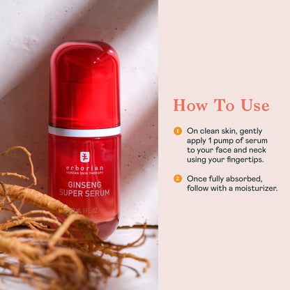 Erborian Ginseng Super Serum, Anti‑Aging, Hydrating Peptide Complex, Smooths Texture & Evens Tone For Soft Skin & Natural Glow, Korean Skincare