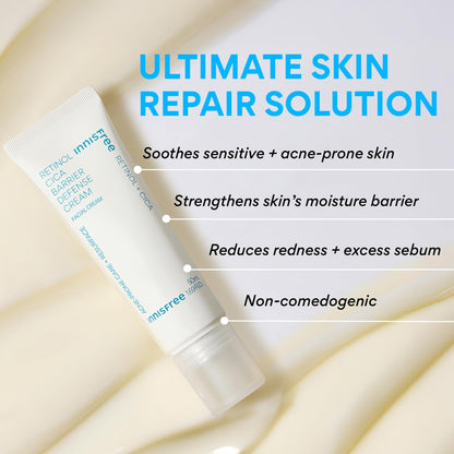 innisfree Retinol Cica Barrier Cream, Korean Moisturizer with Madecassoside for Sensitive, Acne-Prone Skin, Calming and Strengthening Formula