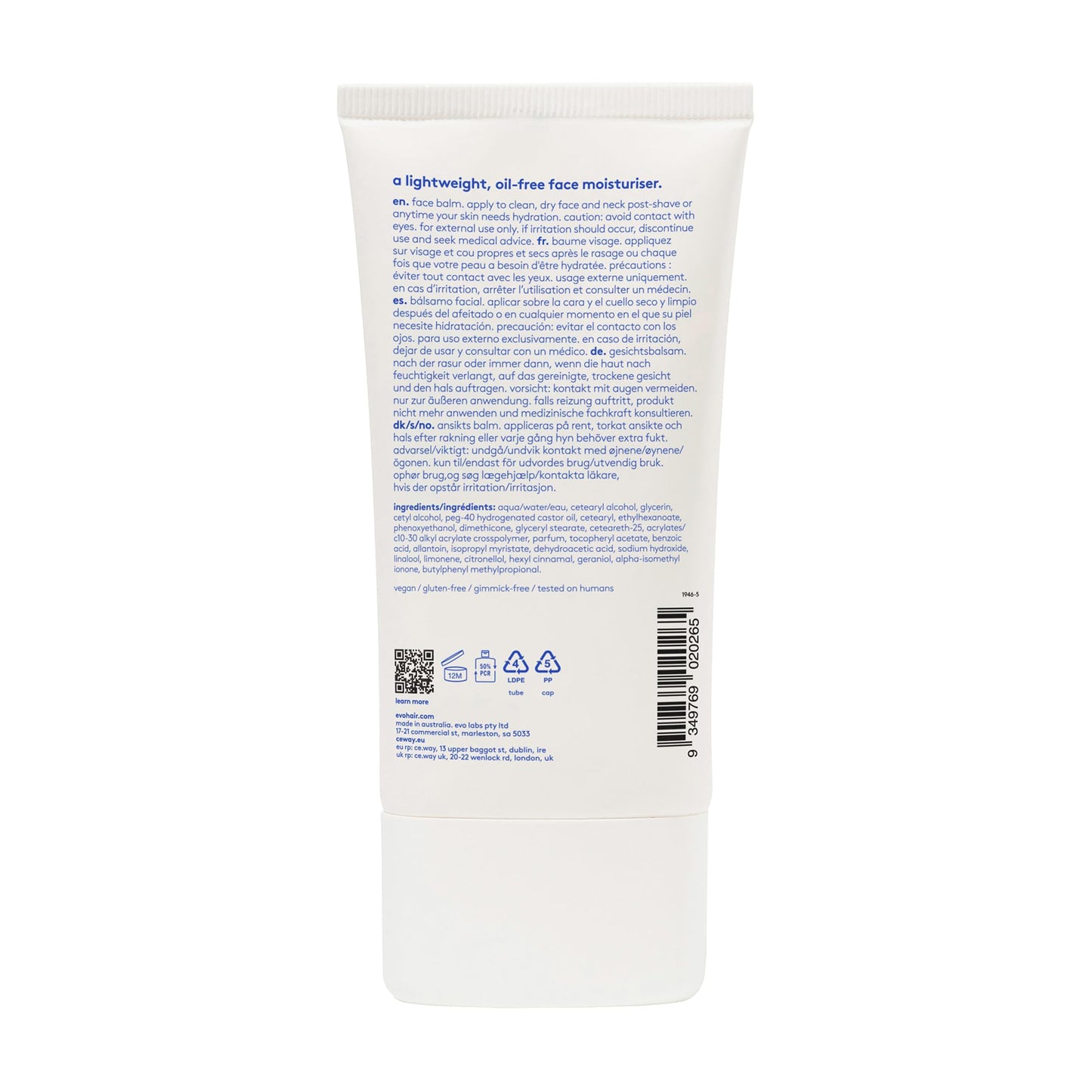 EVO Winners Face Balm, Oil-Free Moisturizer for All Skin Types - Soothes, Hydrates & Reduces After Shave Burn - 5.07 fl oz