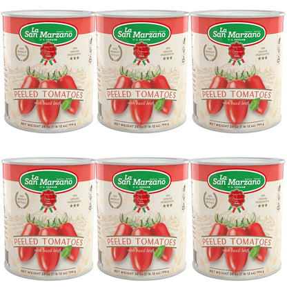 La San Marzano 6 Pack, Italian Whole Peeled Tomatoes in Puree with Basil, Non- dop, Packed in San Marzano, Product of Italy, 6 x 28 Oz can, Packed in San Marzano Region of Italy by La Regina