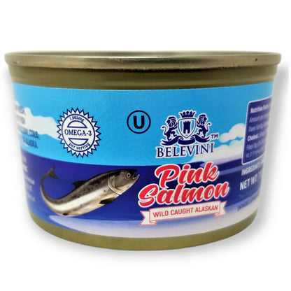 Belevini Pink Salmon Canned Wild Caught Alaskan 212g/7.4 Oz Natural Source of Omega-3 Fatty Acid, Rich in Protein, Ideal for Keto Diet & Paleo Diet (Pack of 6)