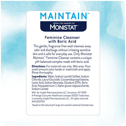 Monistat Boric Acid Feminine Wash, Fragrance-Free Intimate Wash for Women with Gentle pH-Balanced Formula, 10 Fl Oz