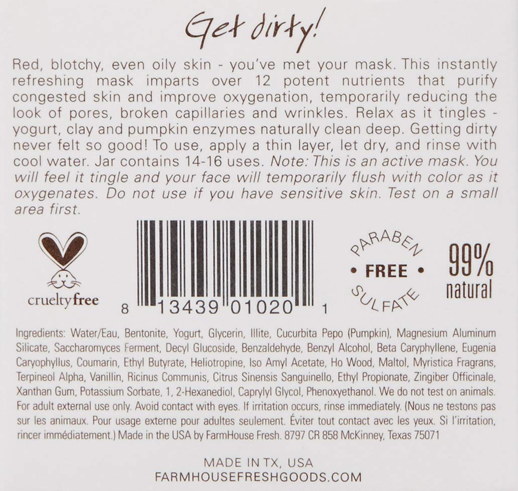 FarmHouse Fresh Splendid Dirt Nutrient-Rich Mud Mask , 3.2 Fl Oz (Pack of 1)
