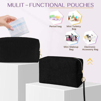 Tampon Holder for Purse, Corduroy Period Bag Sanitary Napkin Storage Bag for Girls Womens, Portable Feminine Emergency Pad Period Pouch(Black)