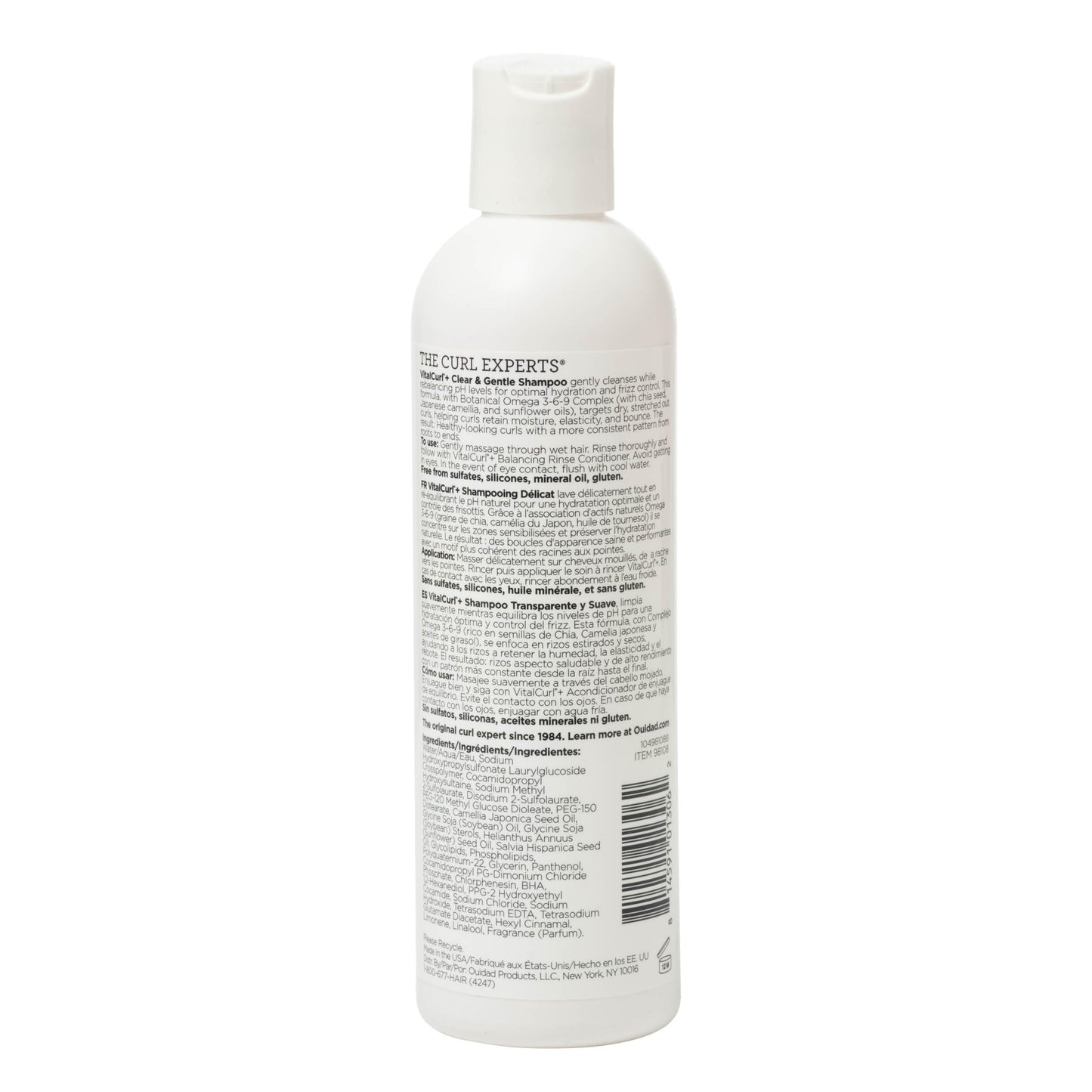 Ouidad VitalCurl+ Clear & Gentle Shampoo for Spiral Curls – Nourishing, Sulfate-Free Cleanser, Balances Curly Hair's pH to Retain Moisture, Elasticity, and Bounce, Silicone & Mineral Oil Free