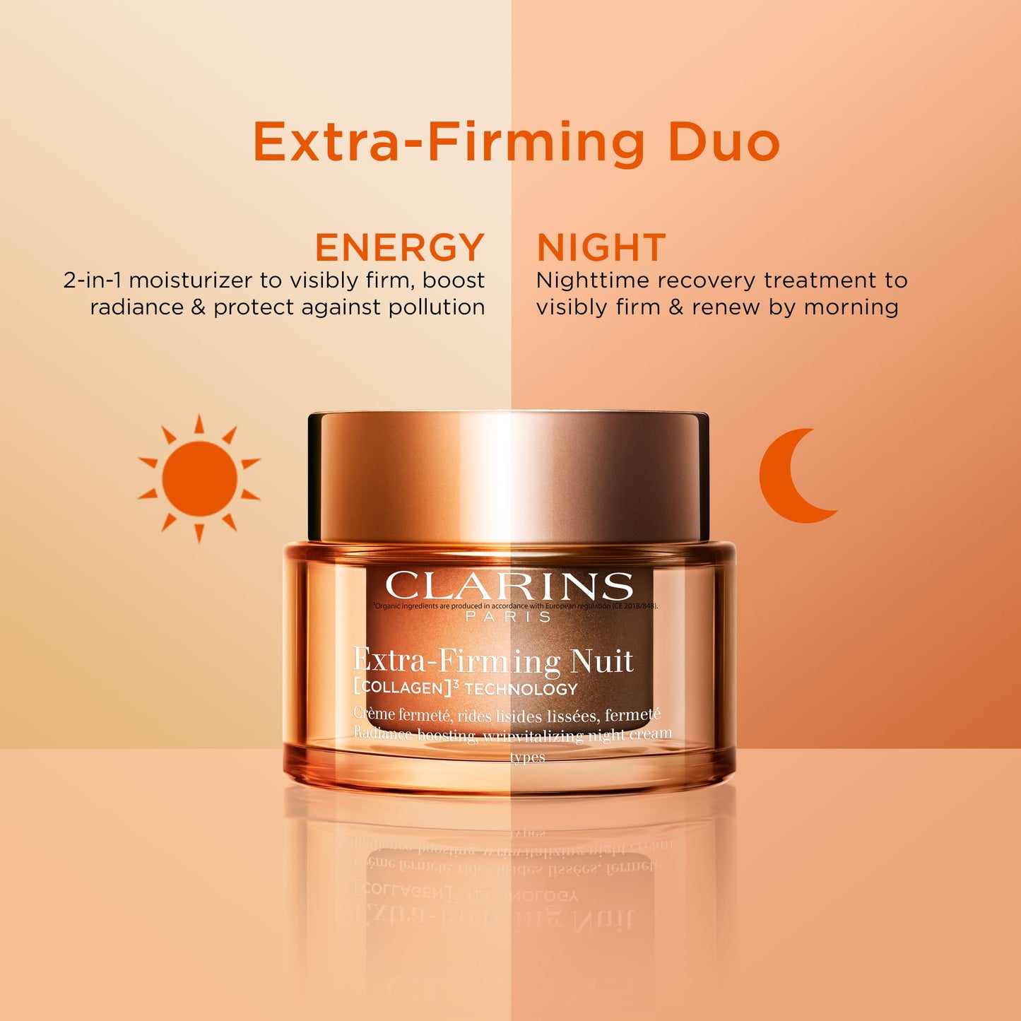 Clarins NEW Extra-Firming Energy Face Moisturizer | 2-in-1 Firming and Radiance Boosting Anti Aging Face Cream | Contains Collagen Polypeptide & Niacinamide | Refillable | All Skin Types | 1.7 Ounces